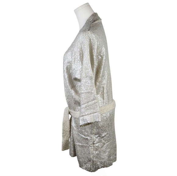 Grifflin Paris Metallic Silver Knit Cardigan S/M Belted Boucle Open Front - Picture 4 of 8
